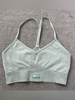 Bo+Tee Sage Green Seamless Sports Bra V-Neck Racerback Athletic Crop Size S